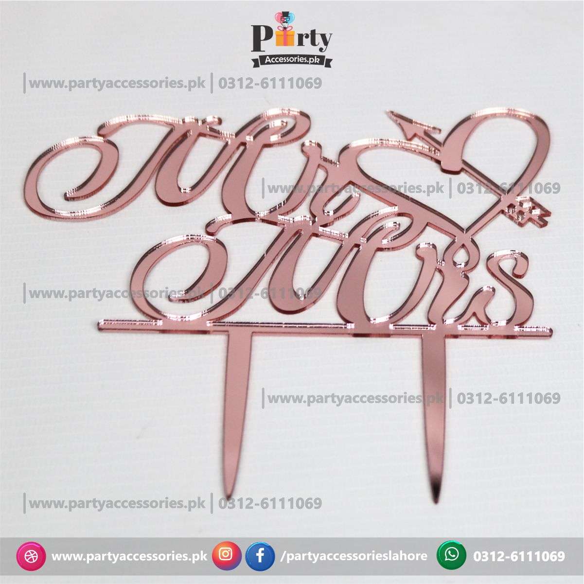 mr and mrs rose gold cake topper 