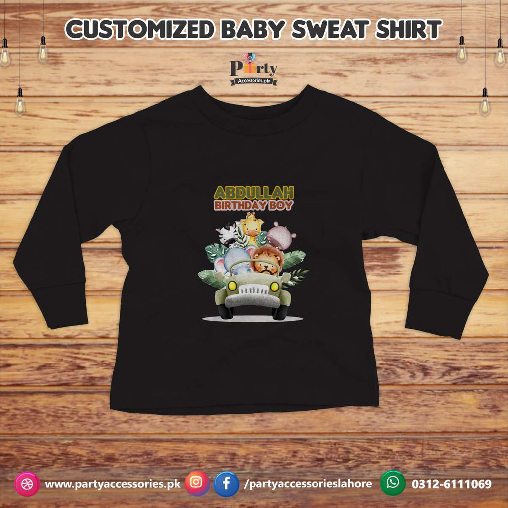 Jungle/ Safari theme birthday customized Sweat shirt in Black
