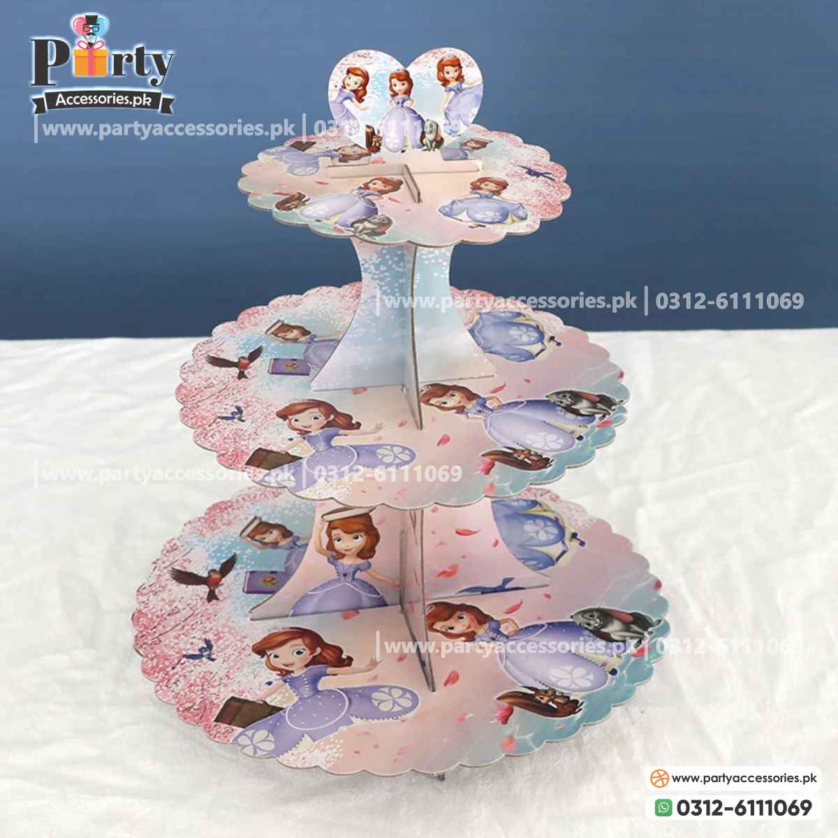 Sofia the First theme birthday Table decoration 3 tier cupcake stand