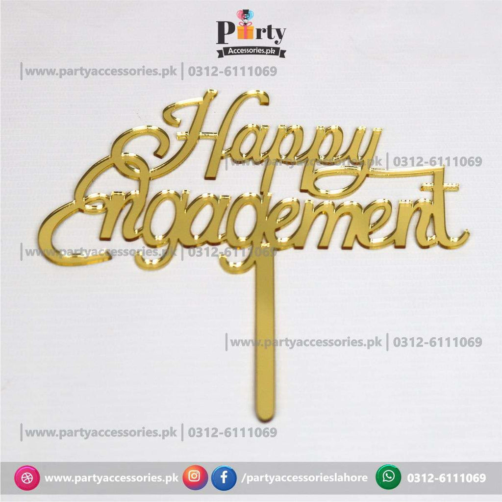 happy engagement golden cake topper