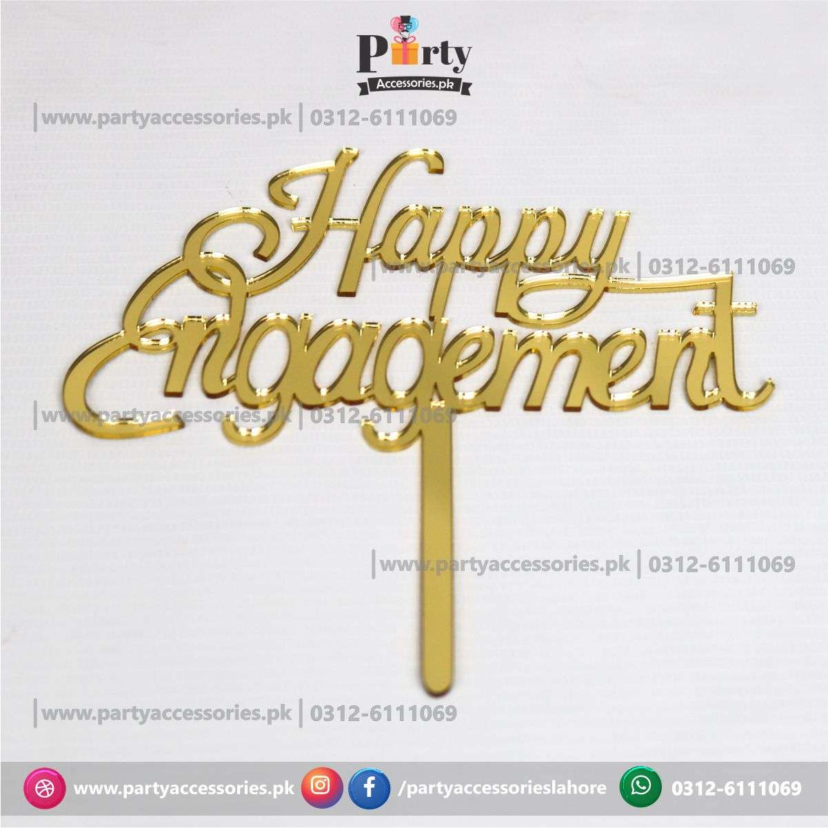 happy engagement golden cake topper