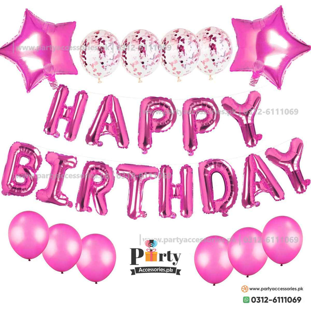 happy birthday foil balloons pink