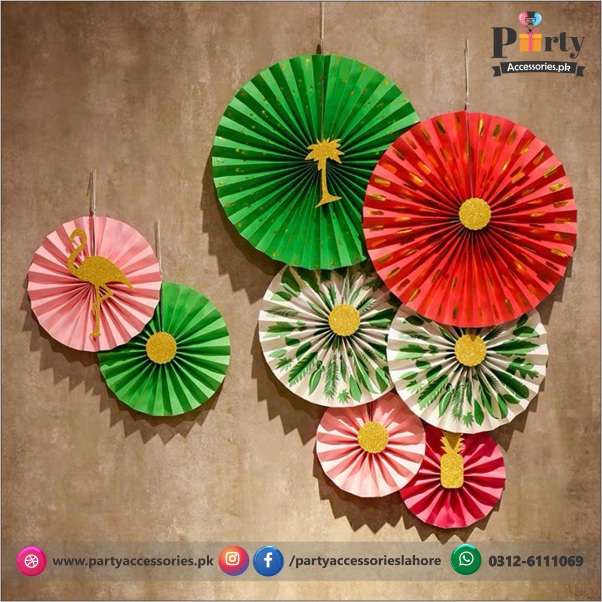 paper fan wall decoration set in flamingo theme
