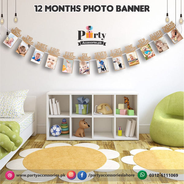 Photo Banner for 12 month baby milestone pictures in Brown Craft card cutouts