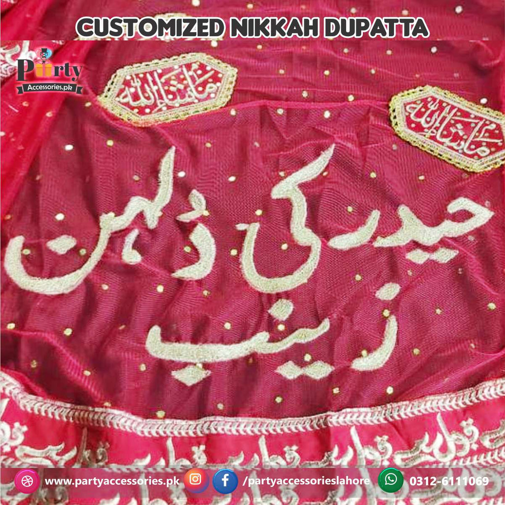 Red Nikkah Dupatta customized with groom name Customized