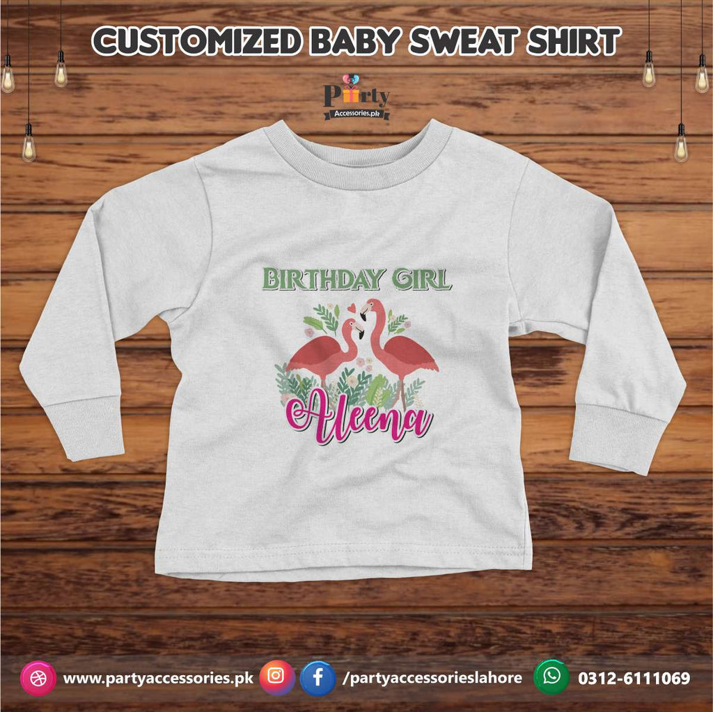 Flamingo birthday theme customized Sweat shirt in white
