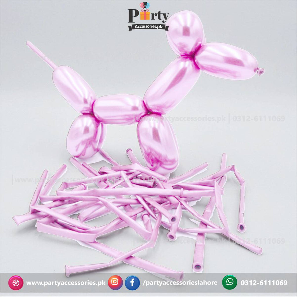 long tube shape chrome balloons extensions in pastel pink