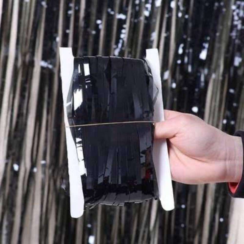 Black Metallic Foil Fringe Curtain