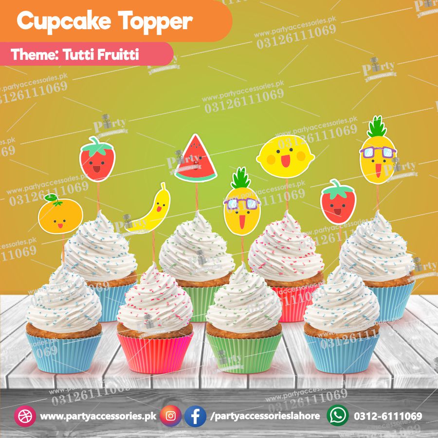 Tutti fruity theme birthday cupcake toppers set