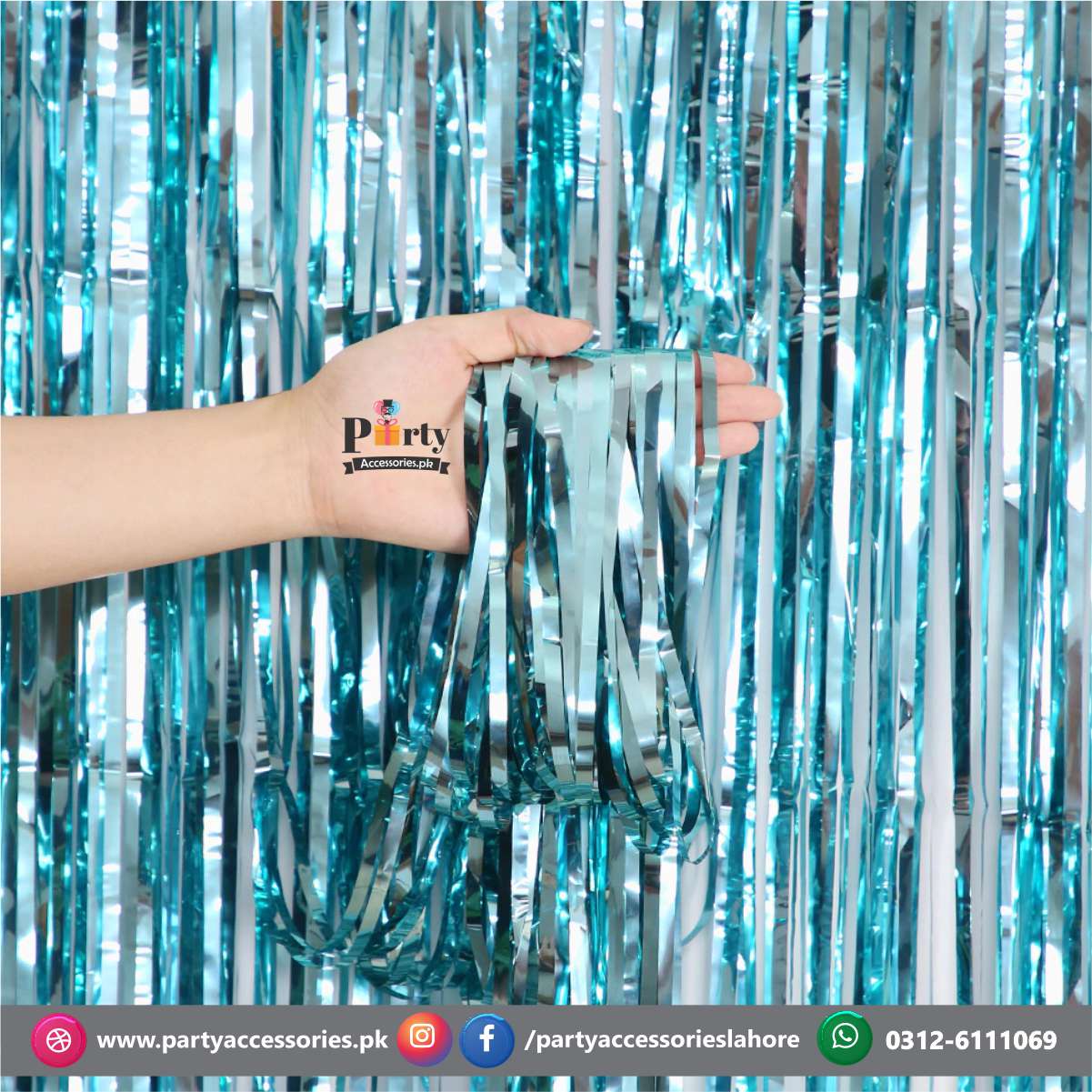 light blue Metallic Foil Fringe Curtain