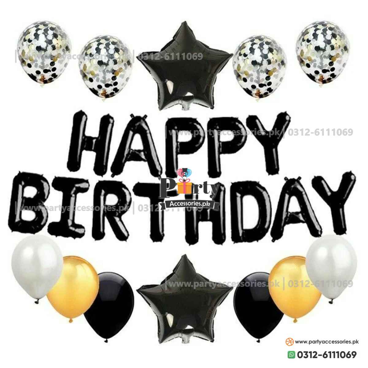 happy birthday foil balloons black