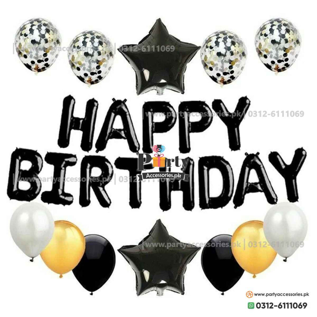 happy birthday foil balloons black