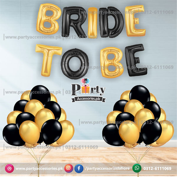 Bride to be foil balloons black and golden