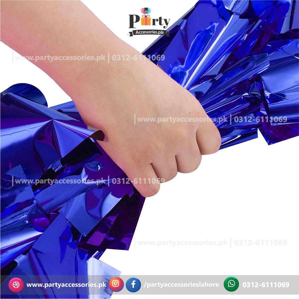 box shape foil curtain in blue for party backdrop