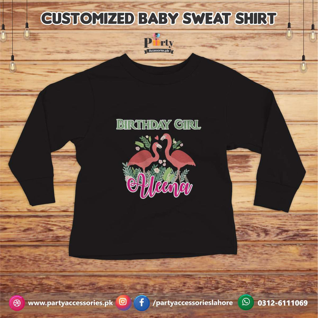 Flamingo birthday theme customized Sweat shirt in Black