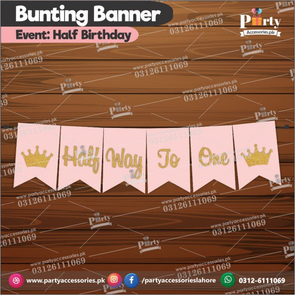 Half way to one birthday Bunting banner with Golden Glitter Pasted Letters