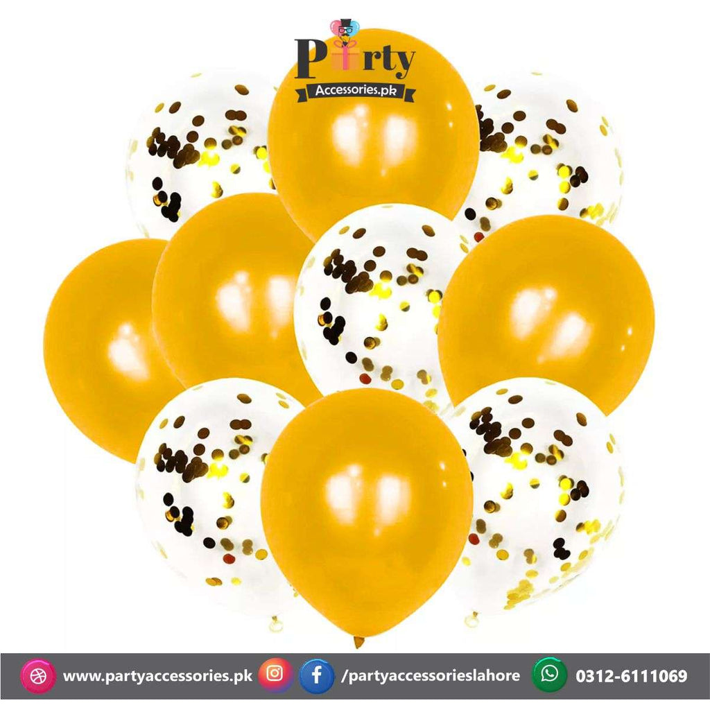 Golden confetti balloons set