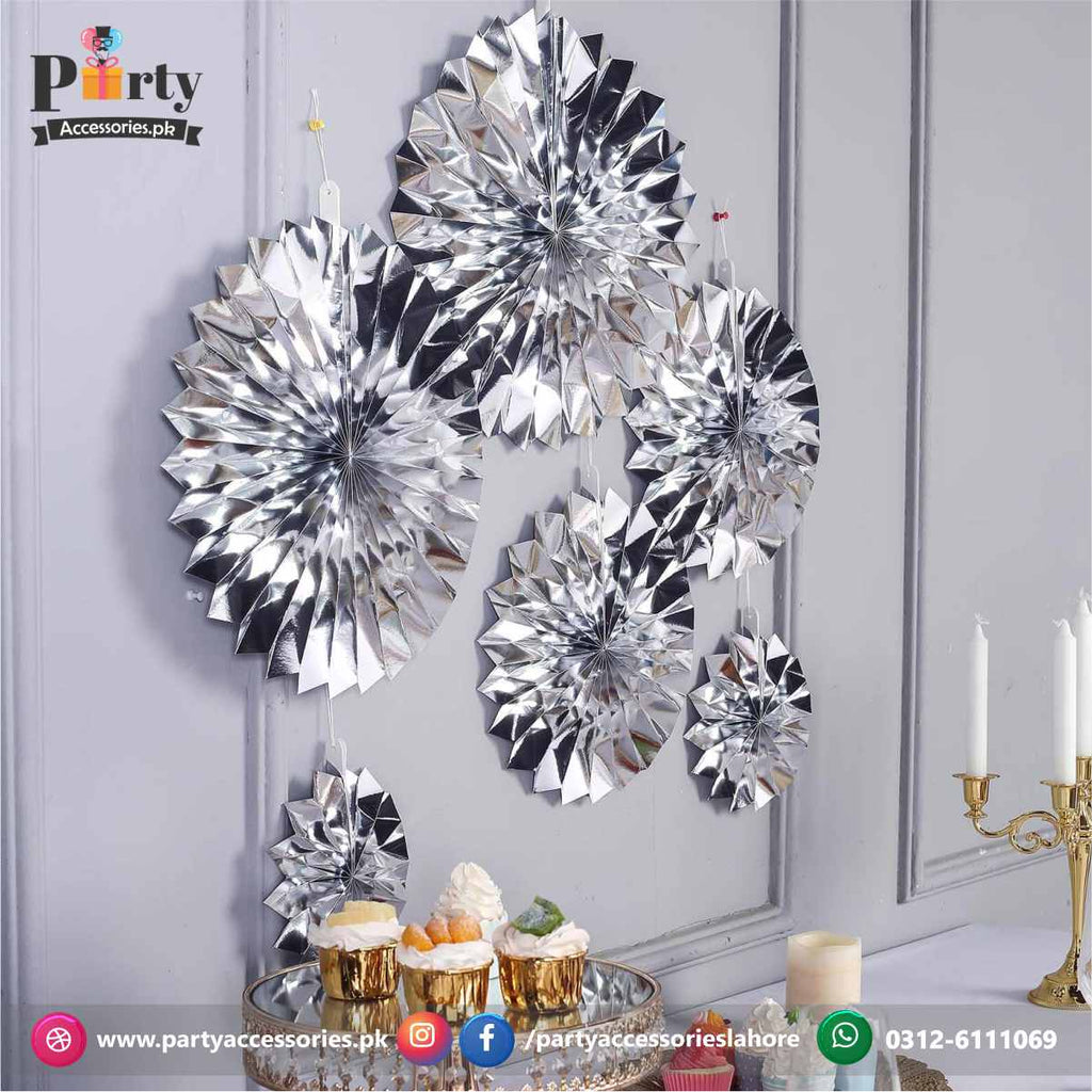 foil silver paper fan set