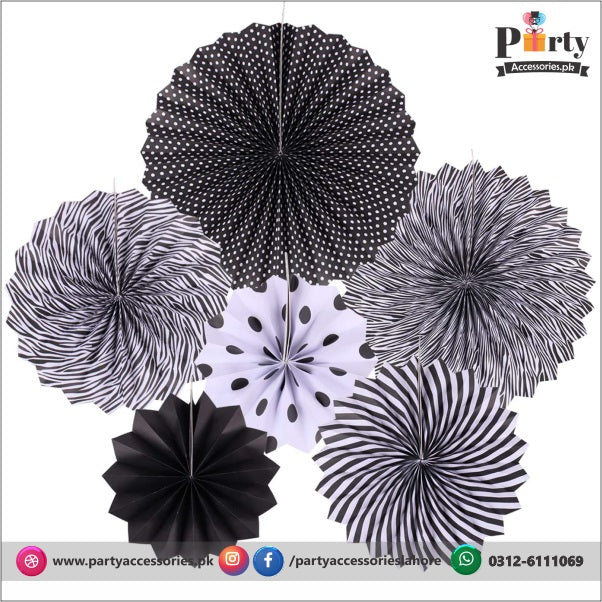 Paper Fan Wall decoration set of 6 pcs black and white backdrop