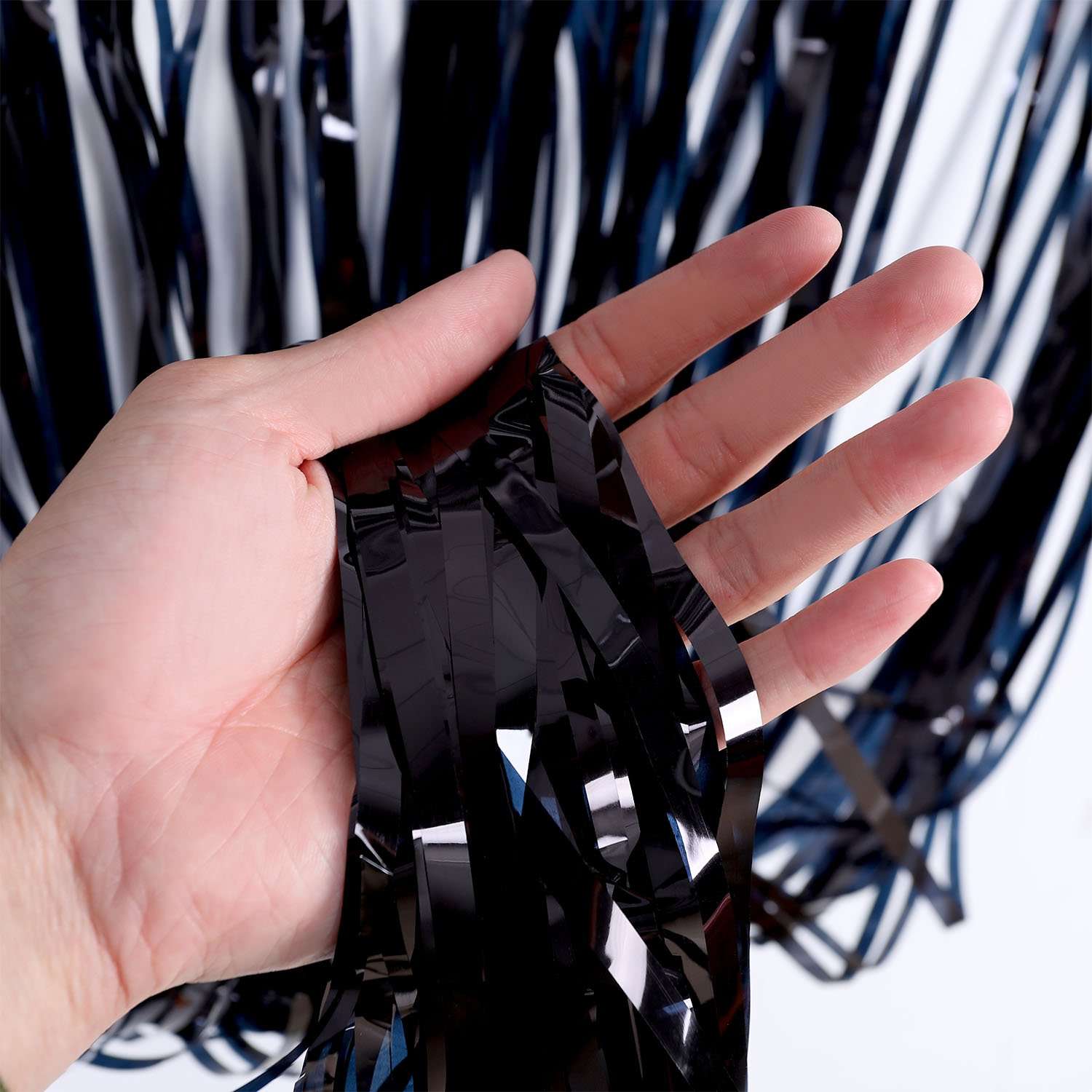 Black Metallic Foil Fringe Curtain