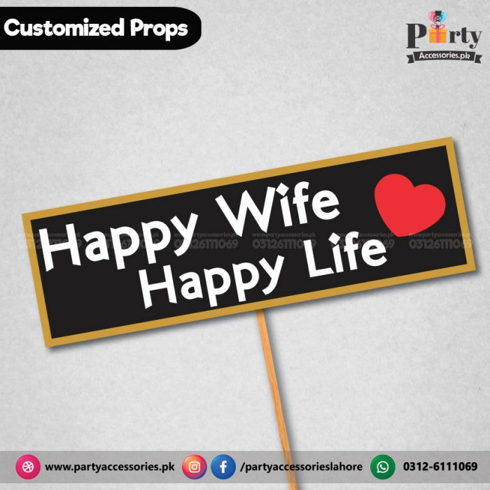 Customized funny party photo prop happy wife happy life