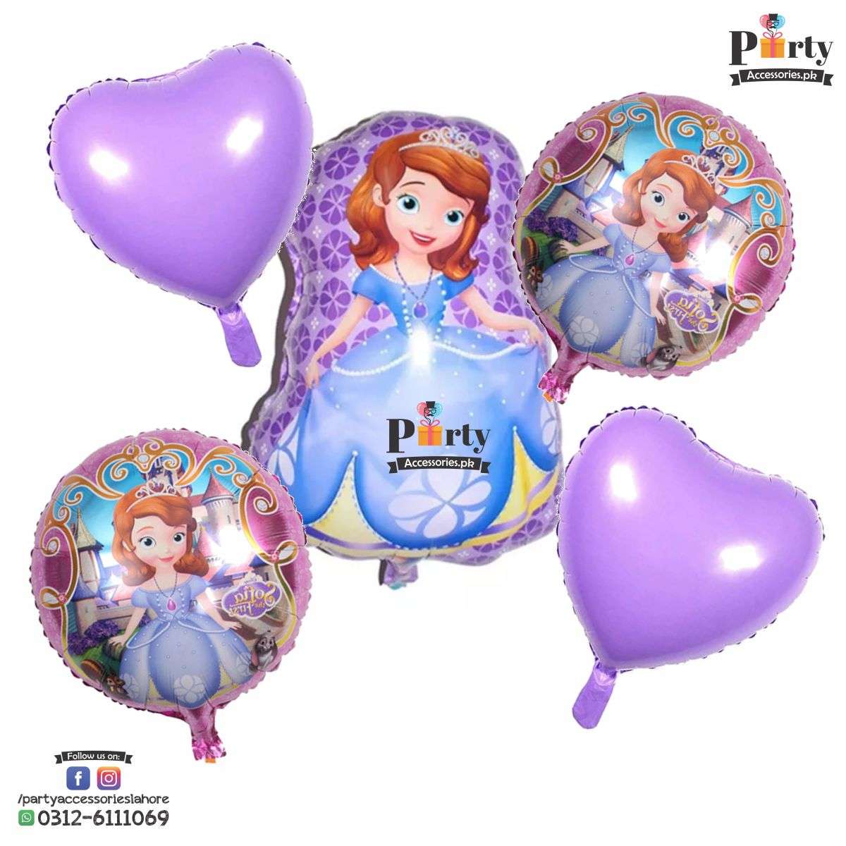 Sofia the First birthday theme foil balloons set