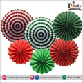 Paper Fan Wall decoration set of 6 pcs Red and Green backdrop