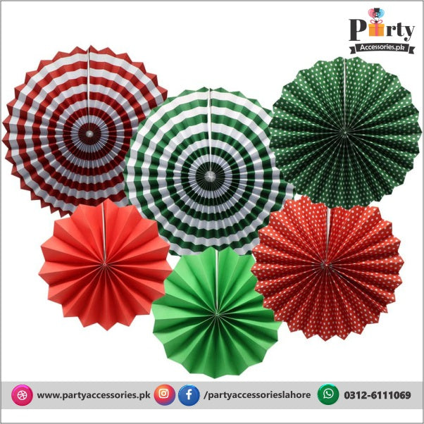 Paper Fan Wall decoration set of 6 pcs Red and Green backdrop