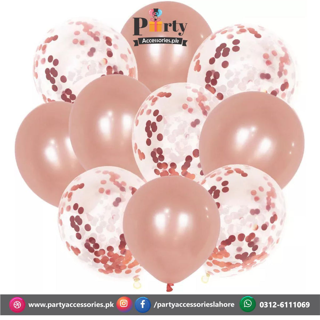 Rose gold confetti balloons set