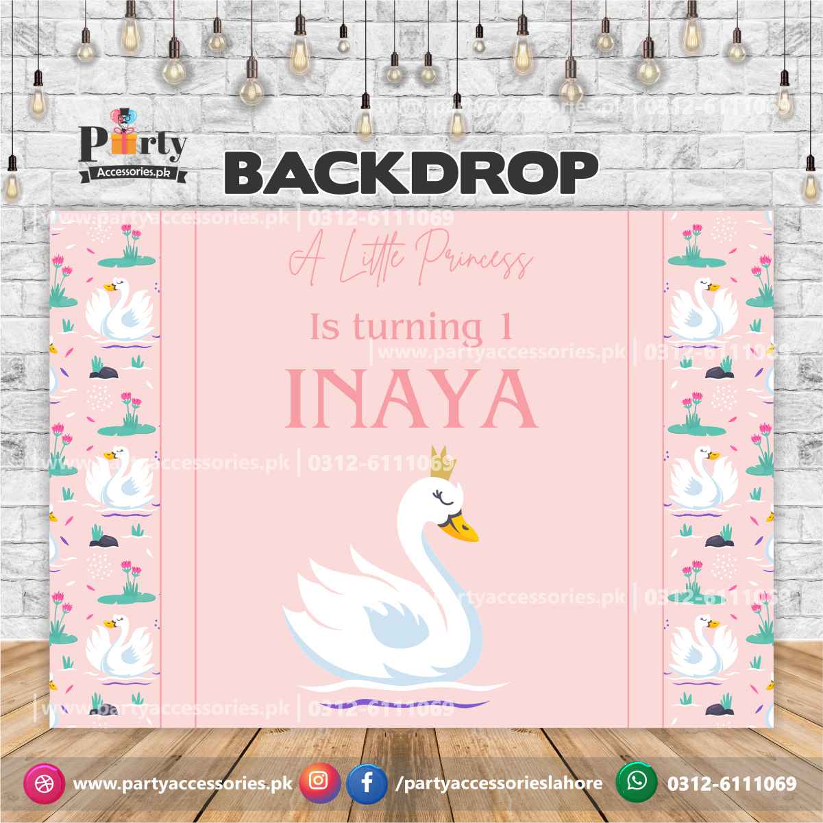 Swan theme Birthday Party customized Backdrop
