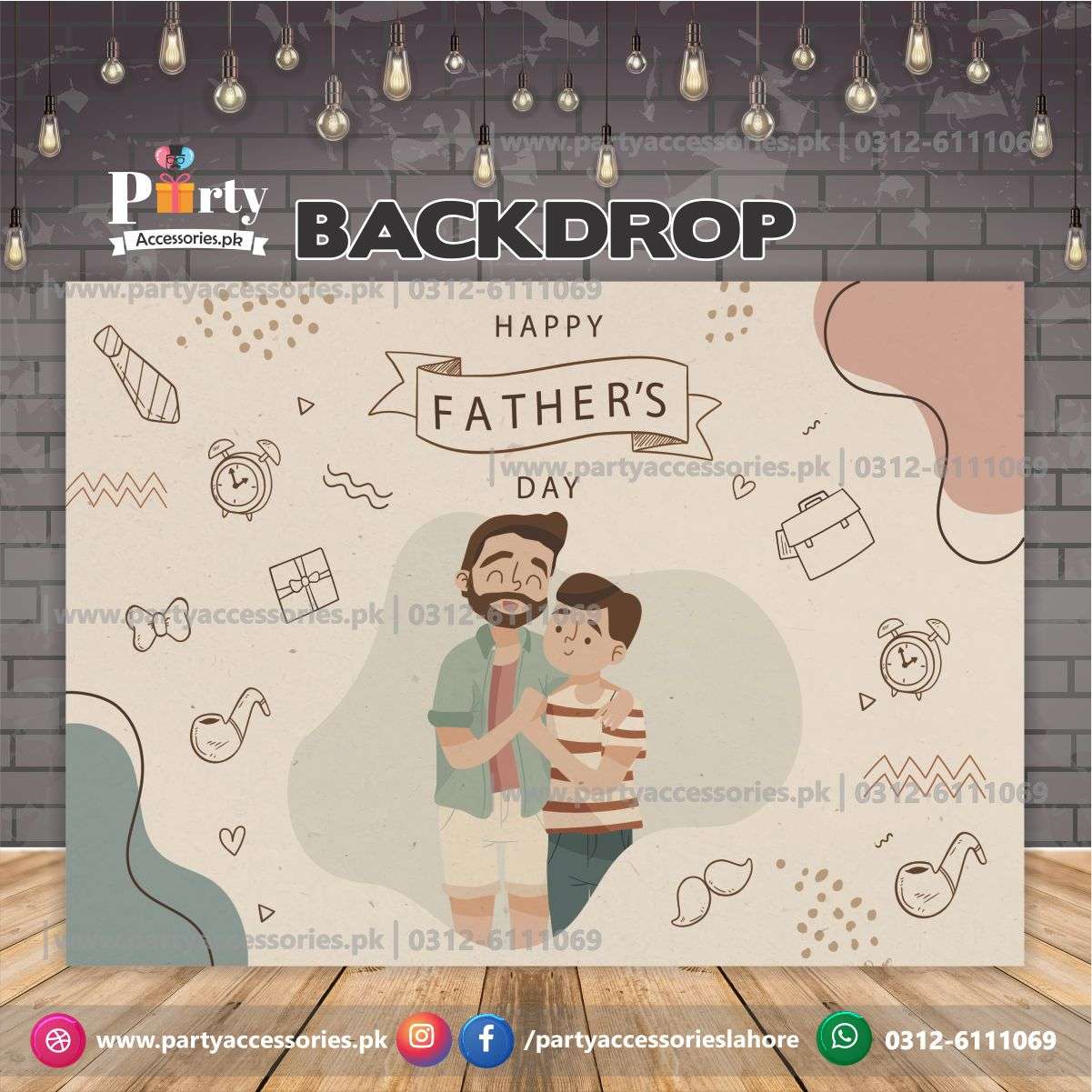 Customized Happy Fathers day backdrop in elegant Beige color