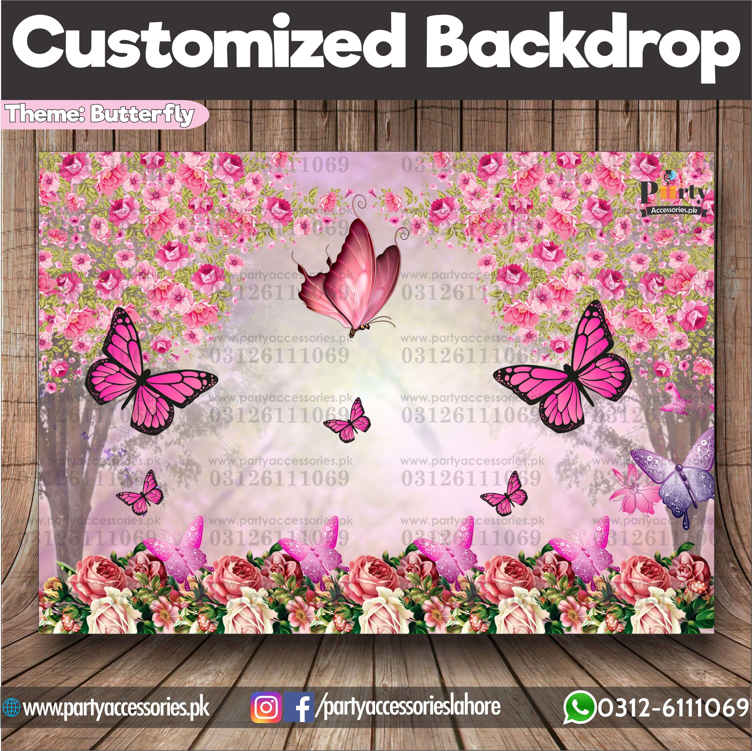 Customized Birthday Party Backdrop in Butterfly Theme 
