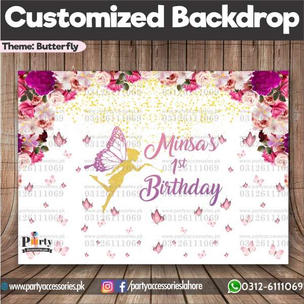Customized Birthday party Backdrop in Butterfly Theme