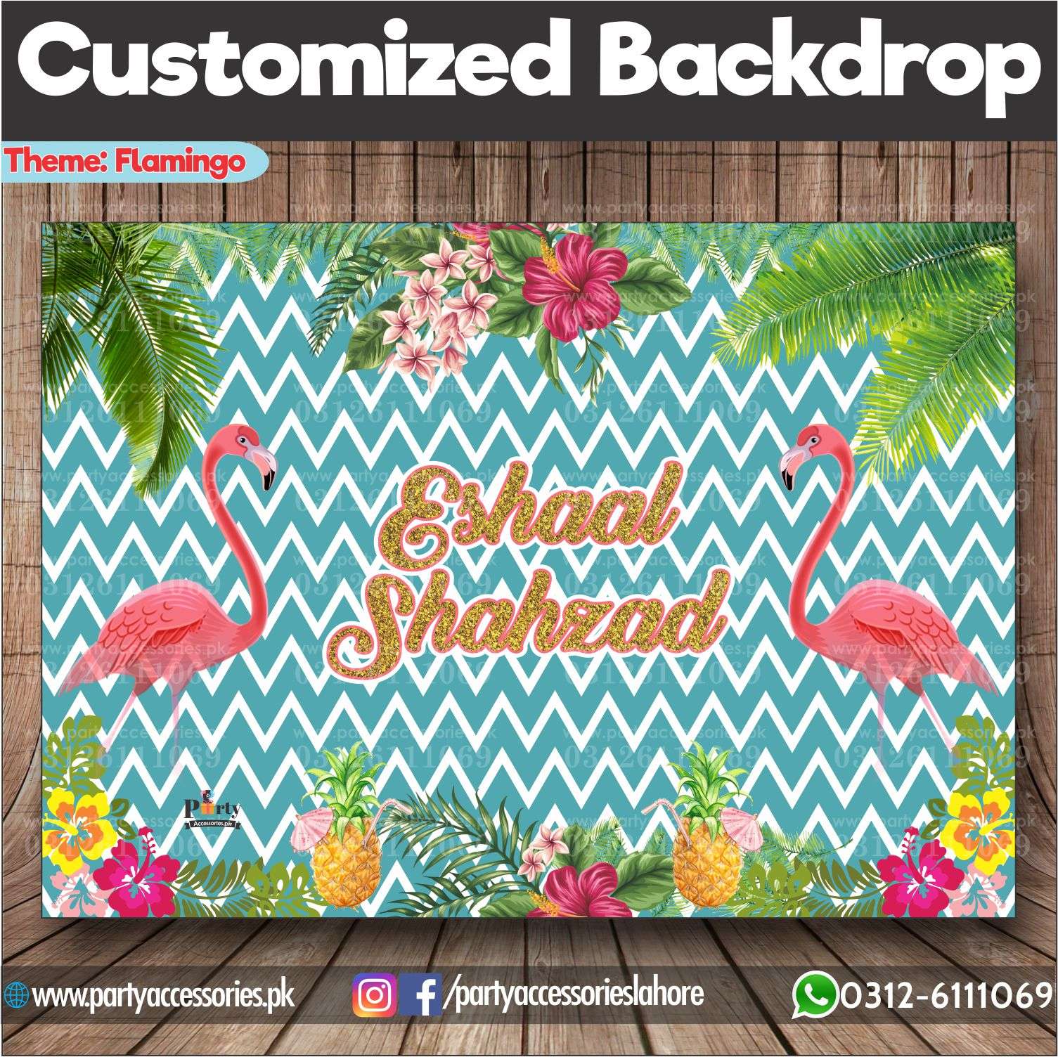 Customized FLAMINGO Theme Birthday Party Backdrop