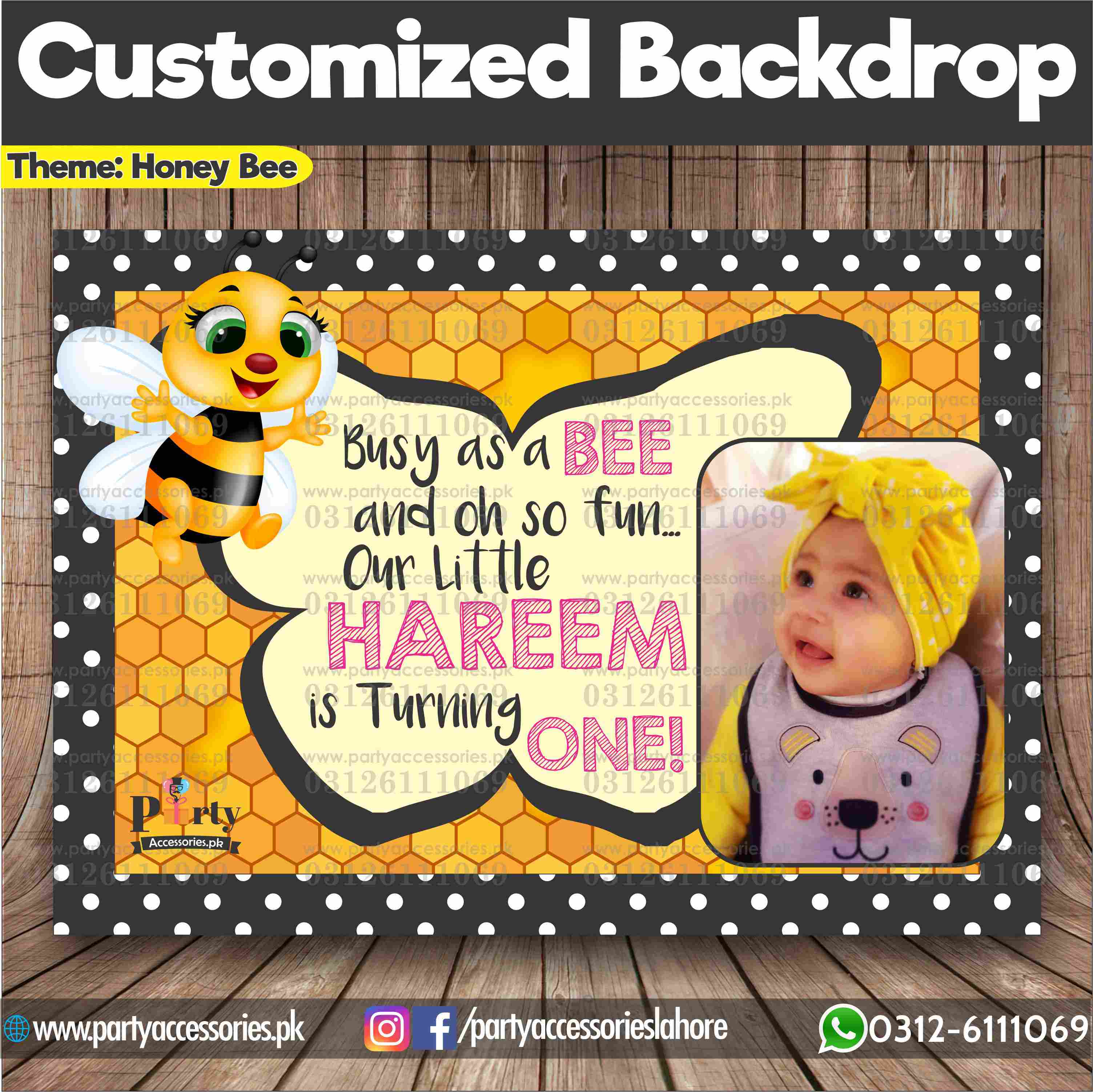 Customized Honey Bee Theme Birthday Backdrop