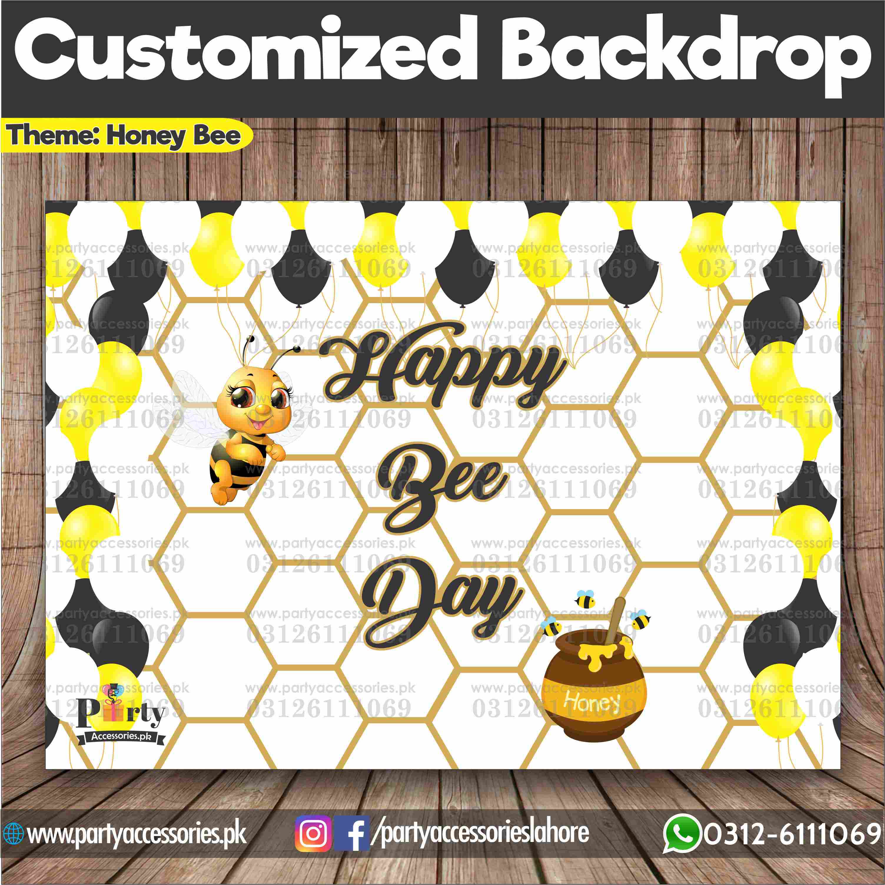 Customized Honey Bee Theme Birthday Backdrop