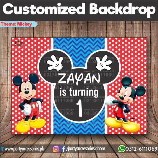 Customized Mickey Mouse Theme Birthday Party Backdrop