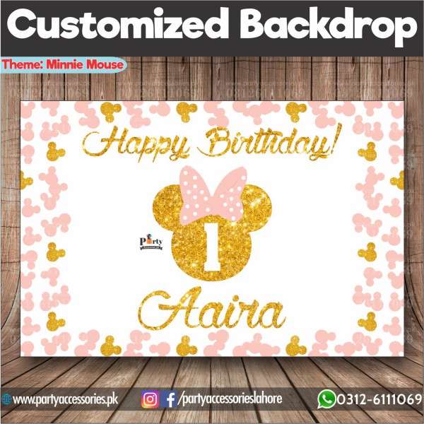 Customized Minnie Mouse Theme Birthday Party Backdrop