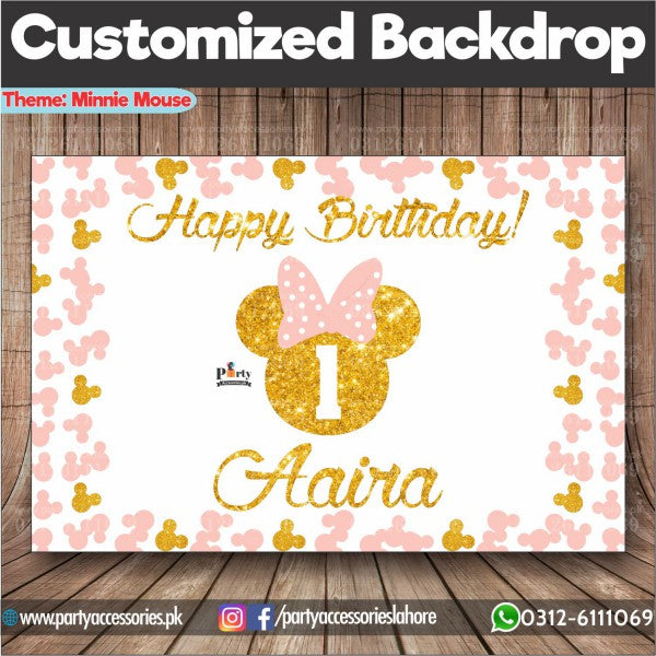Customized Minnie Mouse Theme Birthday Party Backdrop