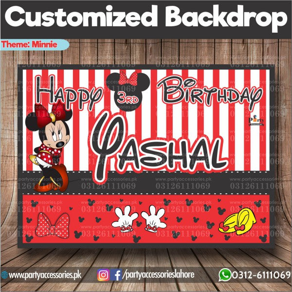 Customized Minnie Mouse Theme Birthday Party Backdrop