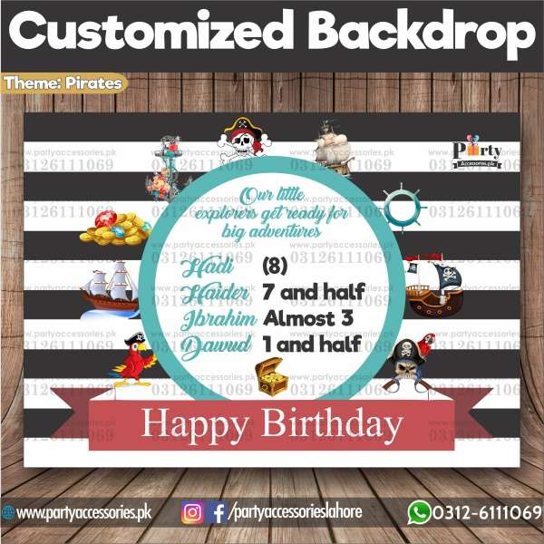 Customized Pirates Theme Birthday Party Backdrop