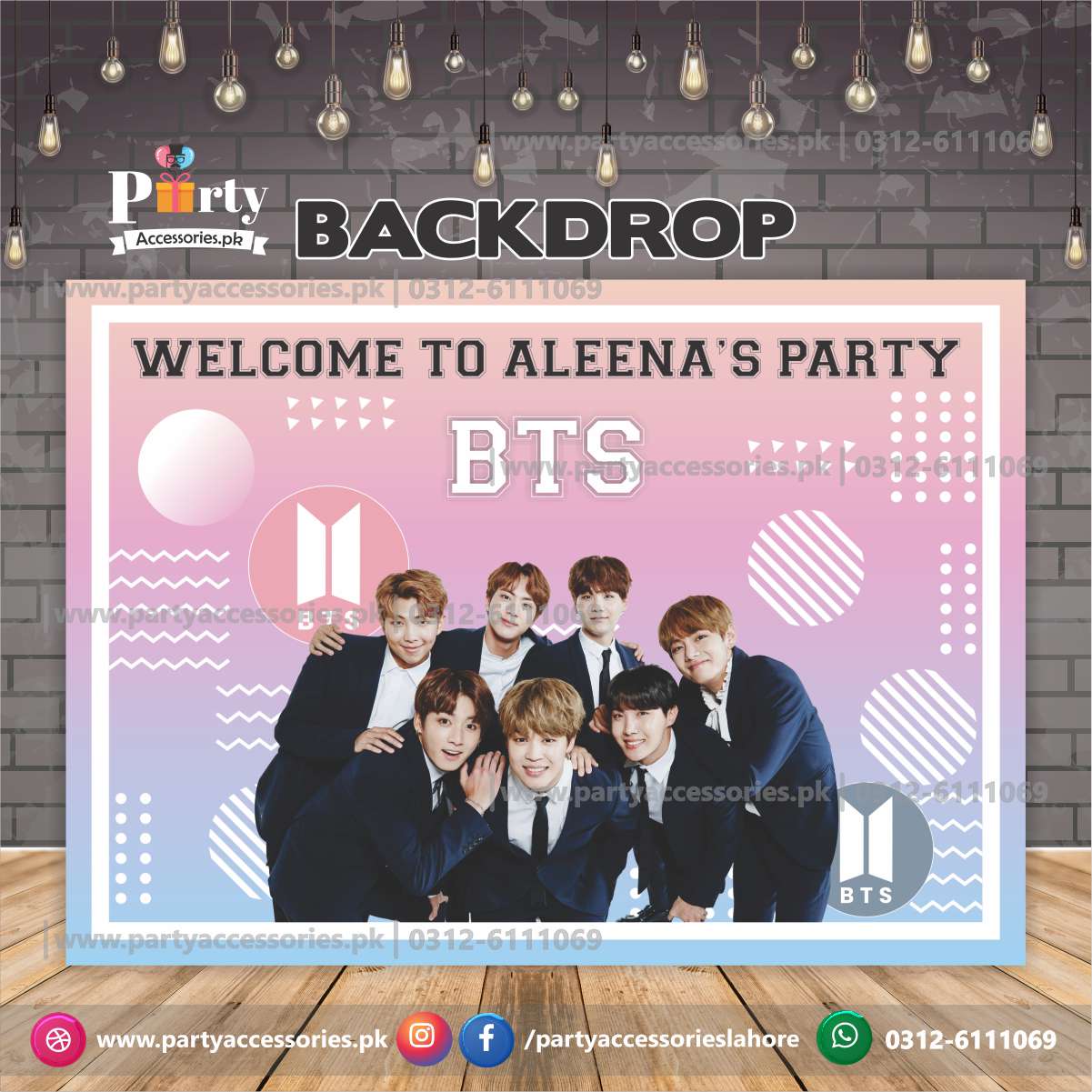 BTS theme birthday party backdrop 