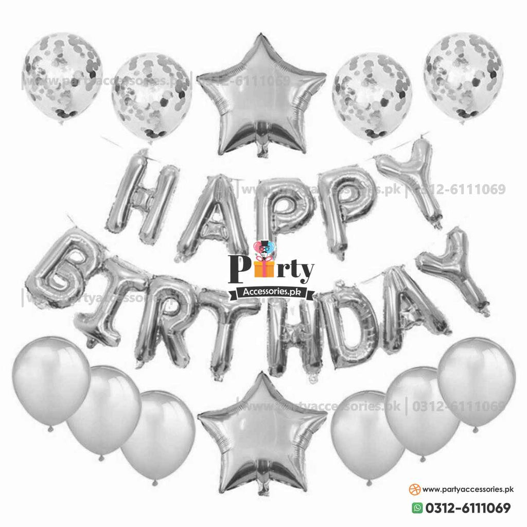 happy birthday foil balloons silver