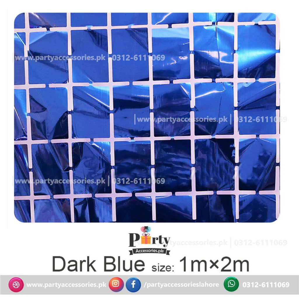 square box shape tinsel foil curtain blue