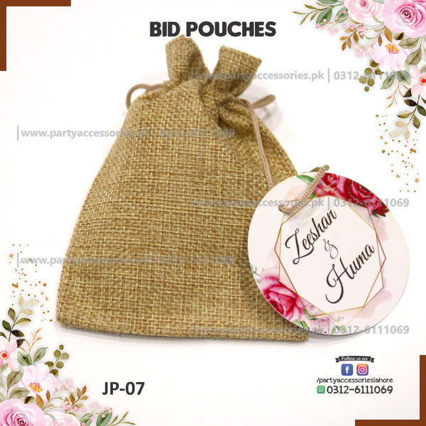 Nikkah Bid Boxes | Jute bid pouches with customized tags | floral