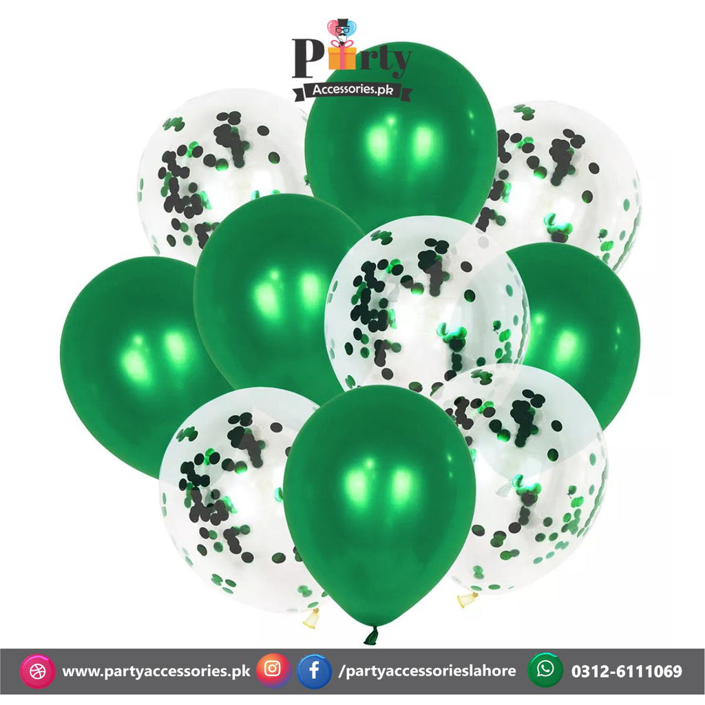 Green confetti balloons set