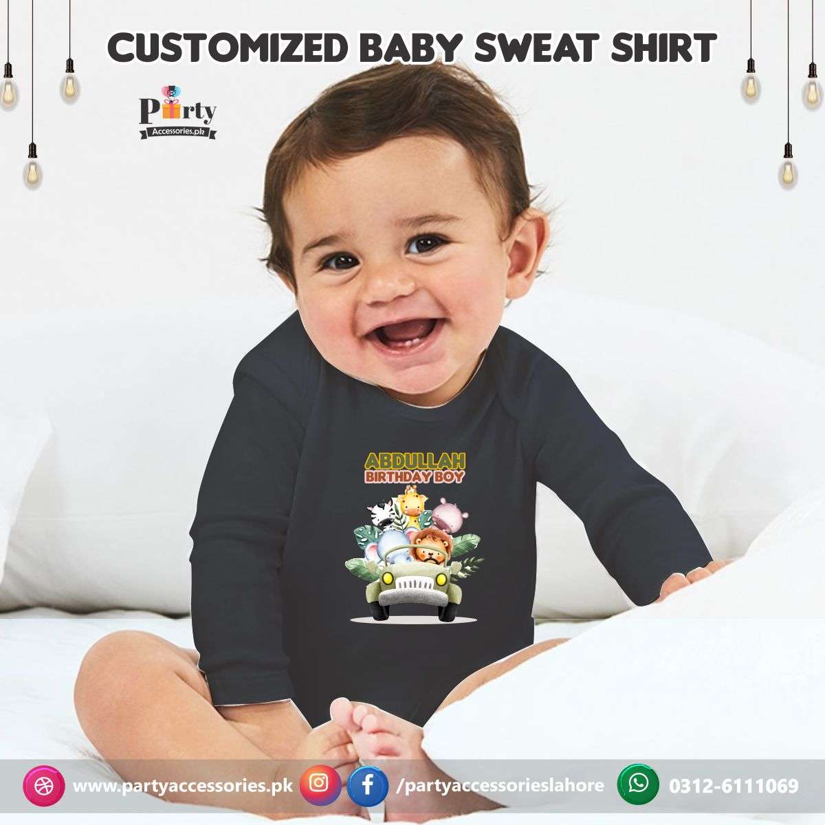 Jungle/ Safari theme birthday customized Sweat shirt in Black
