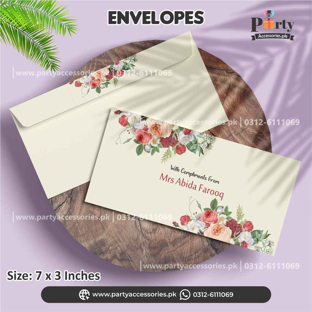 money envelopes in white color floral design 