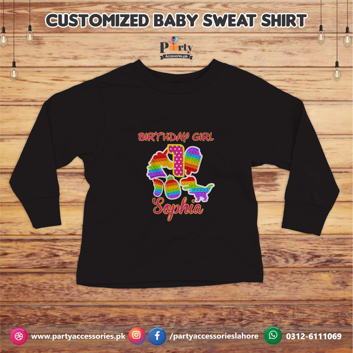 Pop it theme birthday customized Sweat shirt in Black