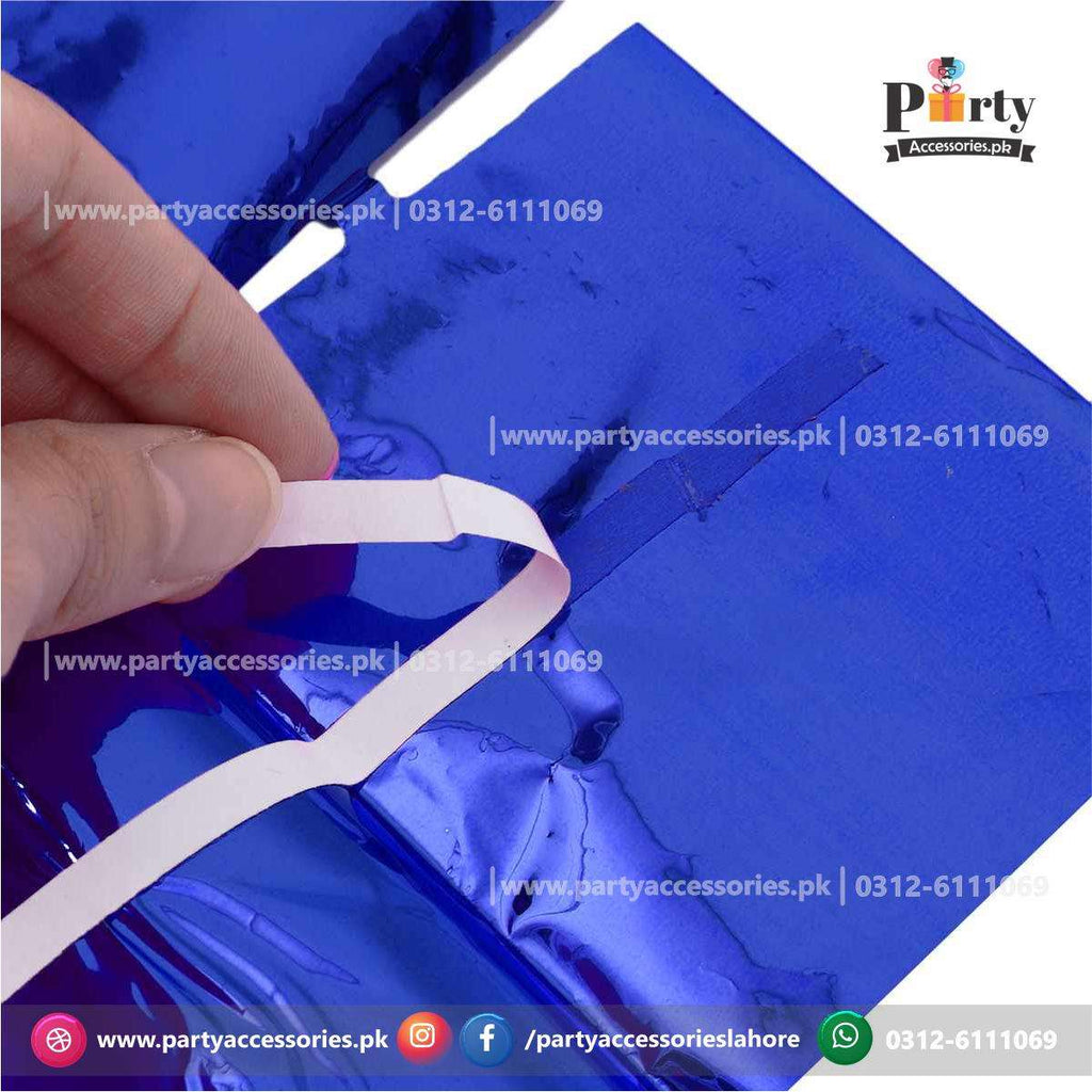 blue foil curtain in box square shape